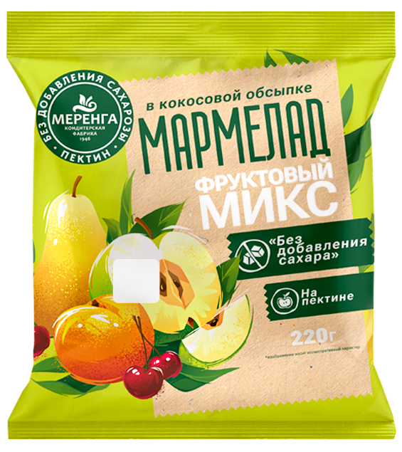  Меренга Мармелад без сахара в кокосовой обсыпке Фруктовый микс, 220г   в Озёрске
